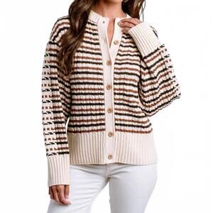 NEW KERISMA libby long sleeve cardigan in beige stripe